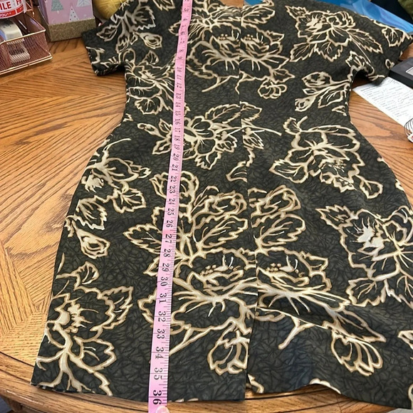 Dana Buchman Dresses Women’s (8) 100% Silk Vintage Olive Green Keyhole Floral - Picture 9 of 12